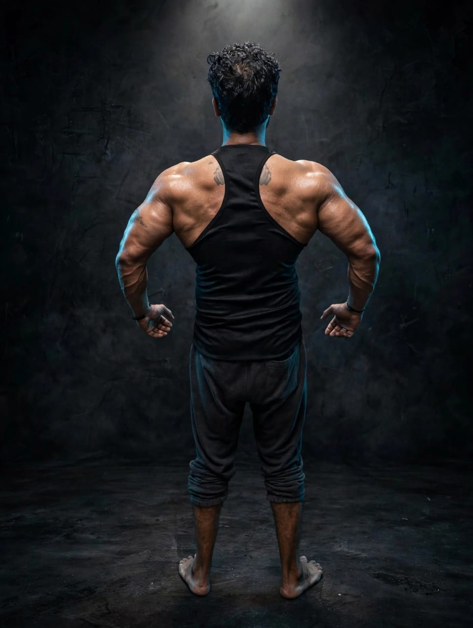 Amdeesh’s studio back-view fitness portrait